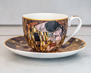 zwei Gustav Klimt Kaffeetassen mit Untertassen, Porzellan von Carmani    Bild 1