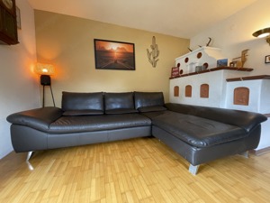 Couch, Leder, Schwarz, Ecksofa inkl. Hocker, abnehmbare Lehne Bild 7