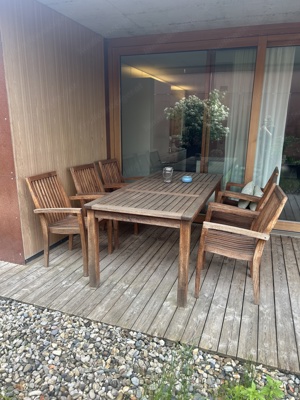 Garten Garnitur Holztisch Holzstühle Eiche massiv Bild 3