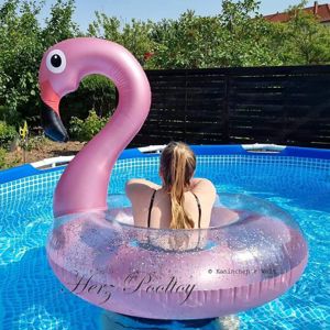 NEU aufblasbarer XL Schwimmreifen Glitzer Flamingo Style 110 cm