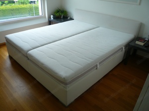 Doppelbett 180x200 weiß Kunstleder mit 2 Matratzen und 2 Lattenroste inkl. Stauraum