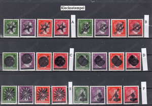 Briefmarken Österreich Aushilfsausgabe 1945 mit Verschiedene Kork-Klecksstempel **