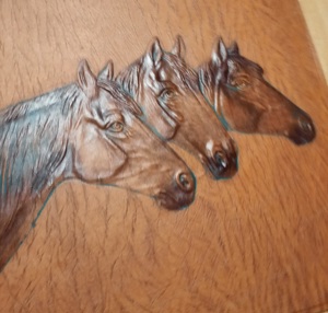Zwei 3D Reliefbilder (Pferde, Schiff)