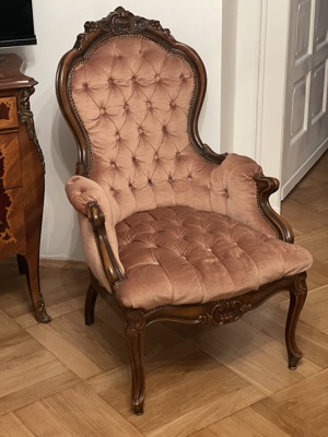 Barock Sessel Landhaus Biedermeier Stil Stuhl Rokoko Nussbaum Louis XV Seize Sitzmöbel