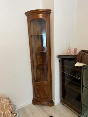 Vitrine Landhaus Eckschrank Nussbaum Biedermeier Barock Jugendstil Schrank Eckvitrine