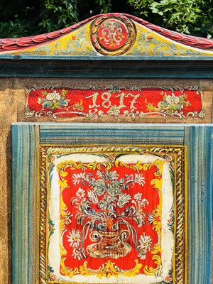 Barock Schrank Bauernschrank Bauernmöbel bemalt Nussbaum Biedermeier Dielenschrank Kasten Bild 9