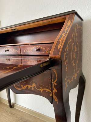Sekretär Damensekretär mit Intarsien Louis XV Barock Schreibtisch mit Intarsien  Bild 2