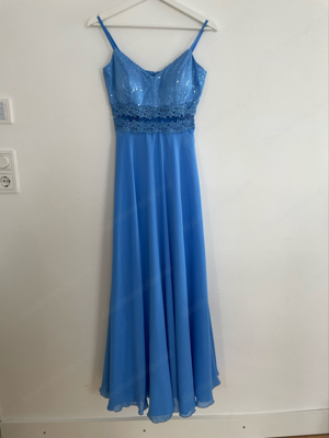 Ballkleid lang bodenlang blau Gr. 32 Vera Mont mit Pailletten Maturakleid Abendkleid mittelblau