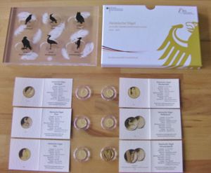 2016-2021 Heimische Vögel Goldmünzen 6x20 Euro, Prägestätte siehe Beschreibung