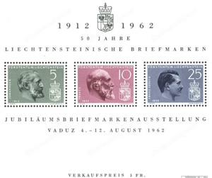 Briefmarke Sonderblock 50 Jahre liechtensteinische Briefmarke 1912-1962