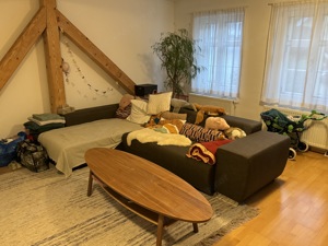 Schöne Couch aus grauem Stoff