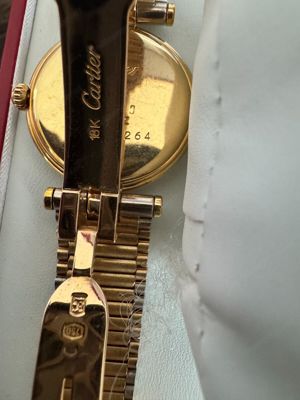 Cartier Damenuhr mit originalem Diamantenbesatz, 750er Gold, BiColor Armband, 1A Bild 5