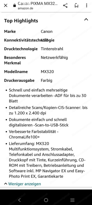 Canon PIXMA MX320 Multifunktionsgerät (4 in 1, Drucken, Kopieren, Scannen, Faxen) Bild 3