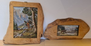 Jäger Wald Holz Bilder gestickt Jagt Rahmen alt