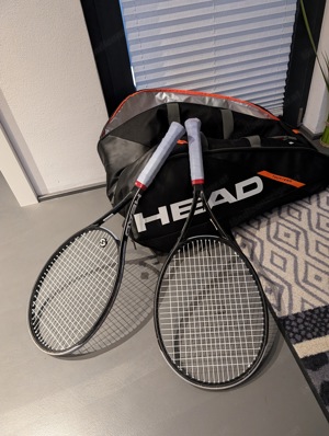 2 HEAD Tennischlager neu bespannt mit Bag 