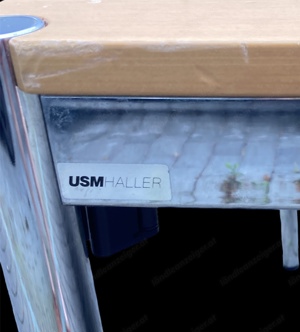 Tisch USM Haller (CH) vintage Stahlgestell verchromt mit Buche Tischplatte Arbeits Schreib Esstisch