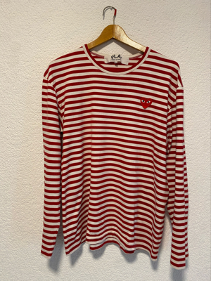 CDG Play Long Sleeve Striped Tee Red, Size XL