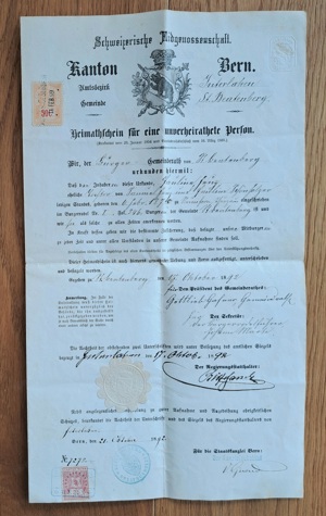 1892 Heimatschein einer unverheirateten Person Kanton Bern St.Beatenberg Schweiz Urkunde  Bild 4