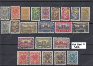 Briefmarken Ö. Lokalausgaben 1920 Osttirol mit Aufdruck in gold und schwarz ** 