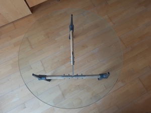 Tisch Glasplatte Pickelfüße massiv echt Holz+Metall Bild 3