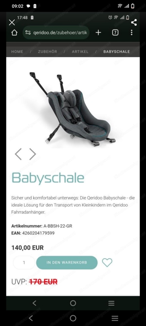 Babyschale für Fahrradanhänger Queridoo