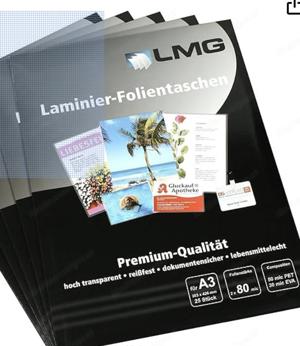 LMG Laminier-Folientaschen A3 - 80 mic   Neu in Originalpackung - 2 Pkg. mit je 25 Stück