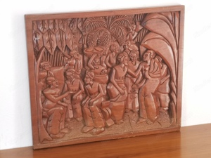 Wandbild Holzrelief aus Ghana von zirka 1960 Vintage