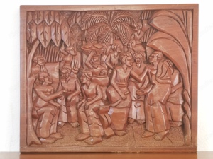 Wandbild Holzrelief aus Ghana von zirka 1960 Vintage