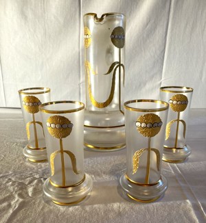 Jugendstil handbemalt 5teilig - 4 Gläser und Karaffe