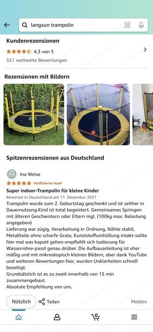 Kleinkinder Trampolin 1,45m mit Netz, wie neu in OVP Bild 3