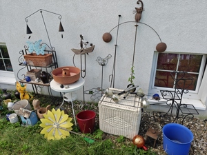 Vintage Gartendeko, Blumentöpfe, Rankgitter, Figuren, Lichter 