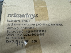 Sackkarrenrad 2x, Vollgummireifen, 3.00-4 Zoll, 20mm Achse