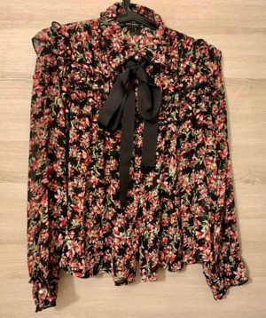 S   M Zara floral geblümt elegant shirt hemd bluse pearl bögen Schwarz rot grün Bild 2