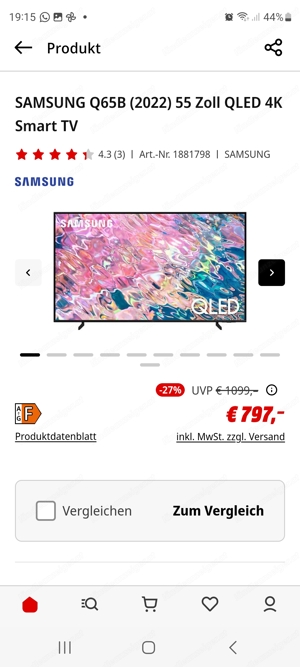 Samsung Q65B (2022)  55 Zoll QLED 4K Smart TV