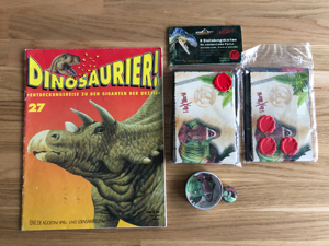 Dinosaurier: Heft, 11 Einladungskarten, Spiel, Button