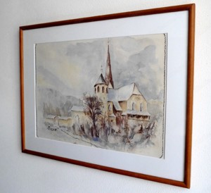 Basilika Rankweil - Zeichnung von A. Lins (1995) Bild hinter Glas, gerahmt Bild 3