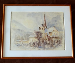 Basilika Rankweil - Zeichnung von A. Lins (1995) Bild hinter Glas, gerahmt Bild 2