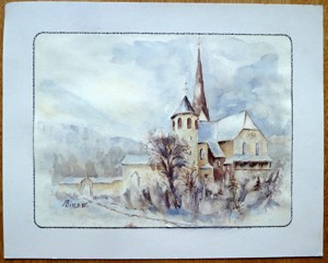 Basilika Rankweil - Zeichnung von A. Lins (1995) Bild hinter Glas, gerahmt Bild 1