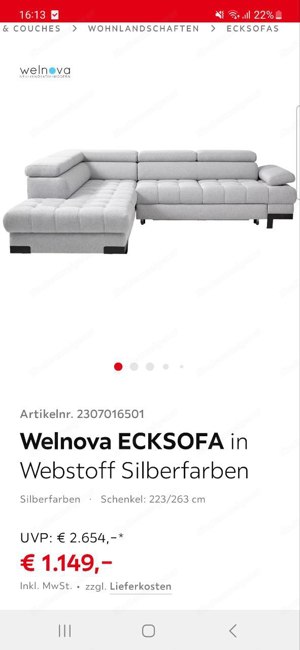 Schönes und bequemes Sofa von Wellnatura in Silbergrau