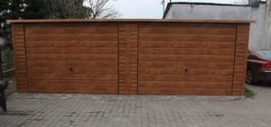 Blechgarage 7m x 6m, Farbe: Golden Eiche, Geräthaus, Doppeltgarage, Metallgarage, Fertiggarage, Neu Bild 2