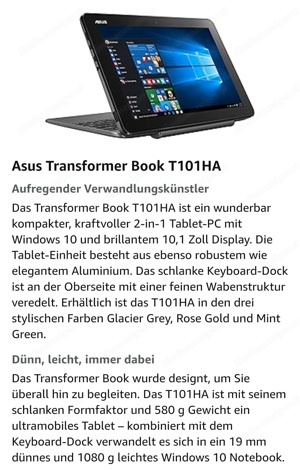 Asus Transformer Book T101HA Grau inkl Notebooktasche Bild 3