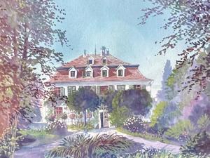 Altes Gemälde Aquarell F. Rusch 1919 Villa Bodensee Bild 3