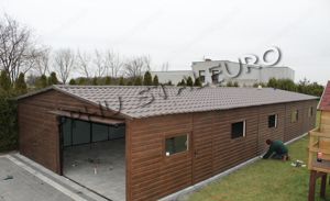 6m x15m Blechgarage, wählbare Farbe, Geräthaus, Satteldach mit Dachziegeln bedeckt, Montage