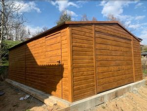 Gartenhaus 4m x 8m, Blechgarage, Garage, Doppelgarage, Farbe Gold Eiche, Schwingtor Bild 4