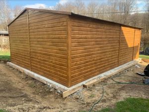 Gartenhaus 4m x 8m, Blechgarage, Garage, Doppelgarage, Farbe Gold Eiche, Schwingtor Bild 2