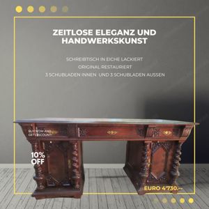 Eleganter Schreibtisch aus lackierter Eiche   original restauriert und mit kunstvollen Details