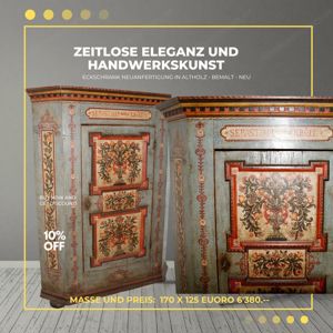 Bemalter Eckschrank aus Altholz   kunstvoll neugefertigt im traditionellen Stil