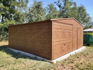 Blechgarage 6m x 6m, Farbe: Walnuss, Geräthaus, Doppeltgarage, Metallgarage, Fertiggarage