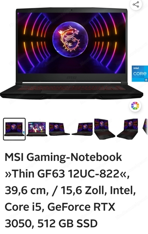 Gaming Notebook MSI 15,6 zoll 512GB 16GB RAM