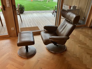 Stressless Jazz M Designer Leder Sessel mit Hocker Braun Echtleder Stuhl Relax Funktion